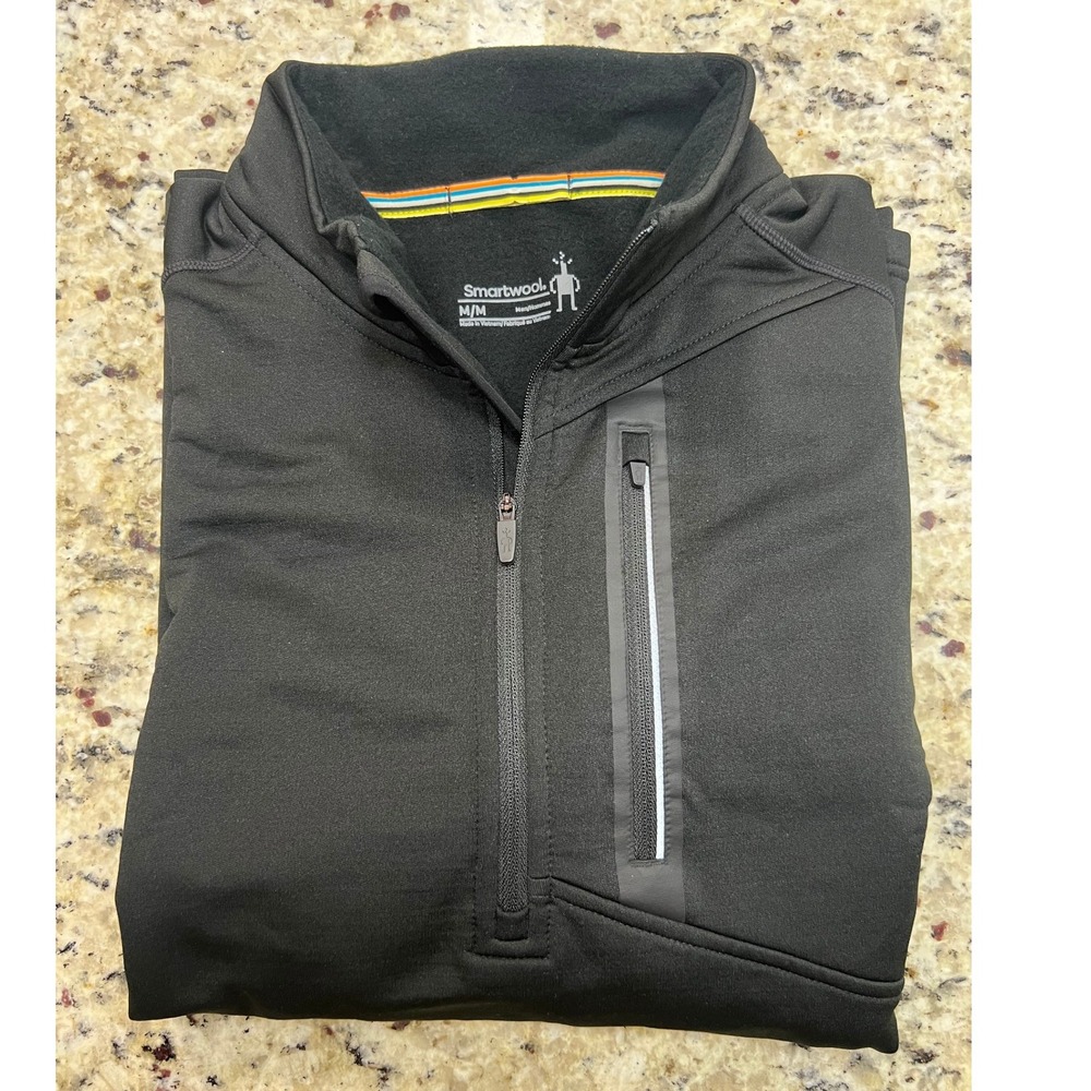 Smartwool Mens Merino Sport Fleece 1/4 Zip Pullover Black Medium Active Jacket